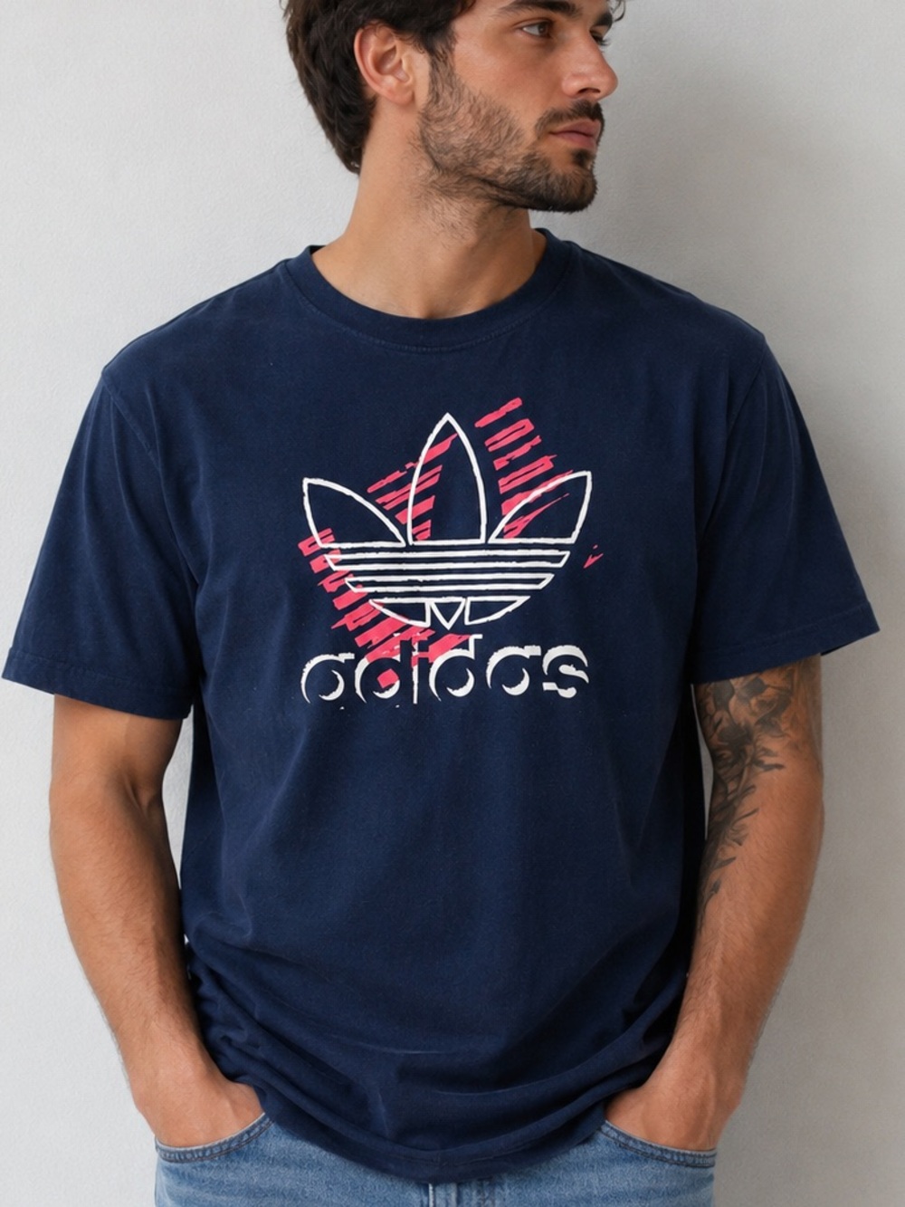 Adidas Originals Trefoil Graphic T-Shirt Navy Pink White Size XL